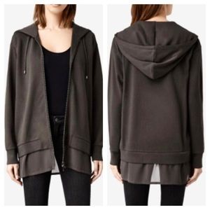 AllSaints Petra charcoal grey hoodie cardigan